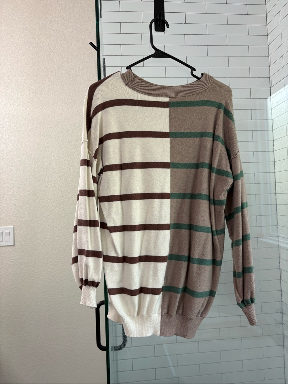 Women’s Two-Tone Striped Crewneck Sweater - Beige, Cream & Brown